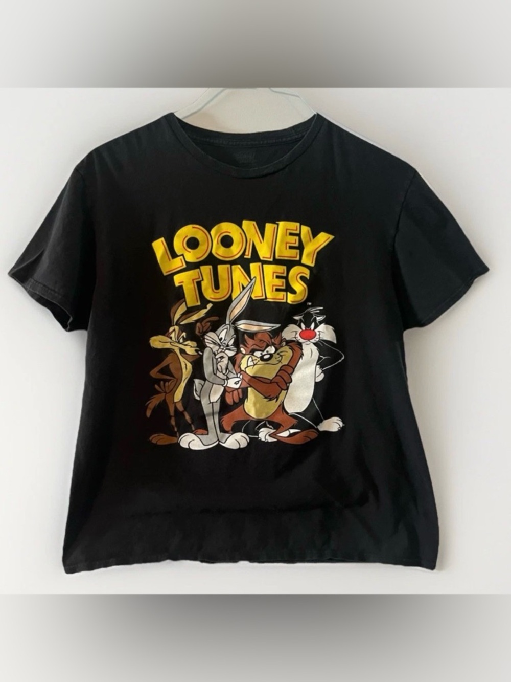 Warner Bros. Looney Tunes Black Graphic Tee with Yellow Logo